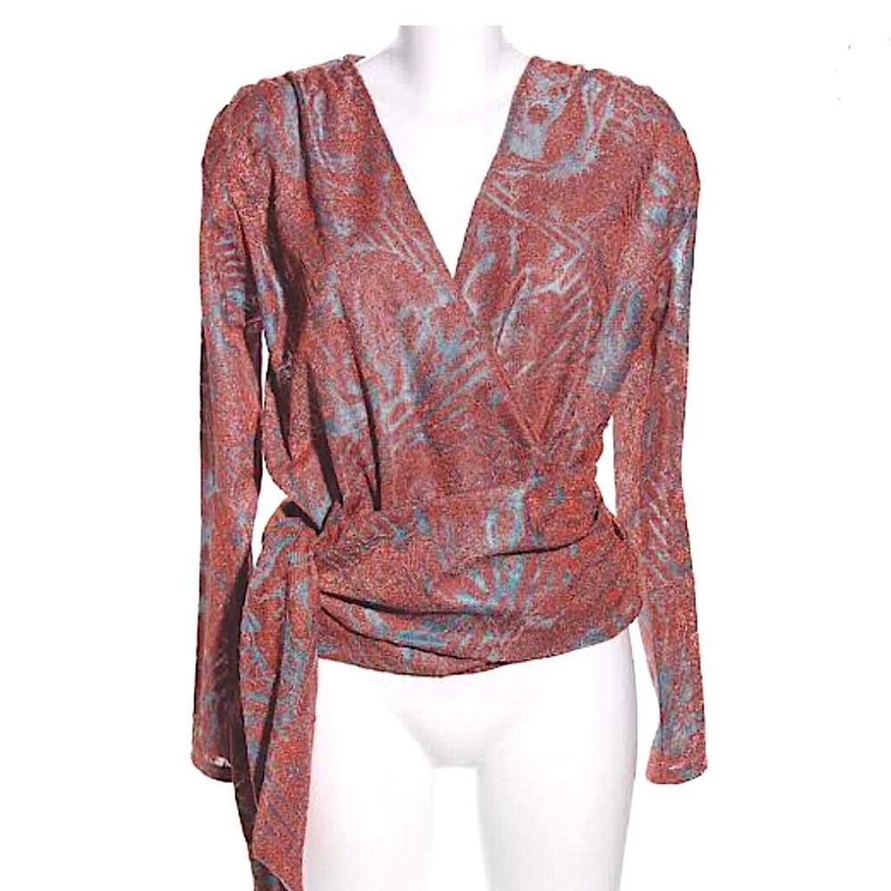 Zara red and blue sparkly wrap top